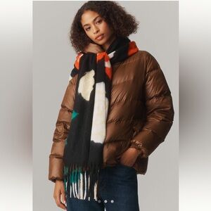 Anthropologie Floral Brushed Fringe Scarf | Black Multi | NWT